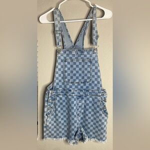 Checkered Denim Overalls